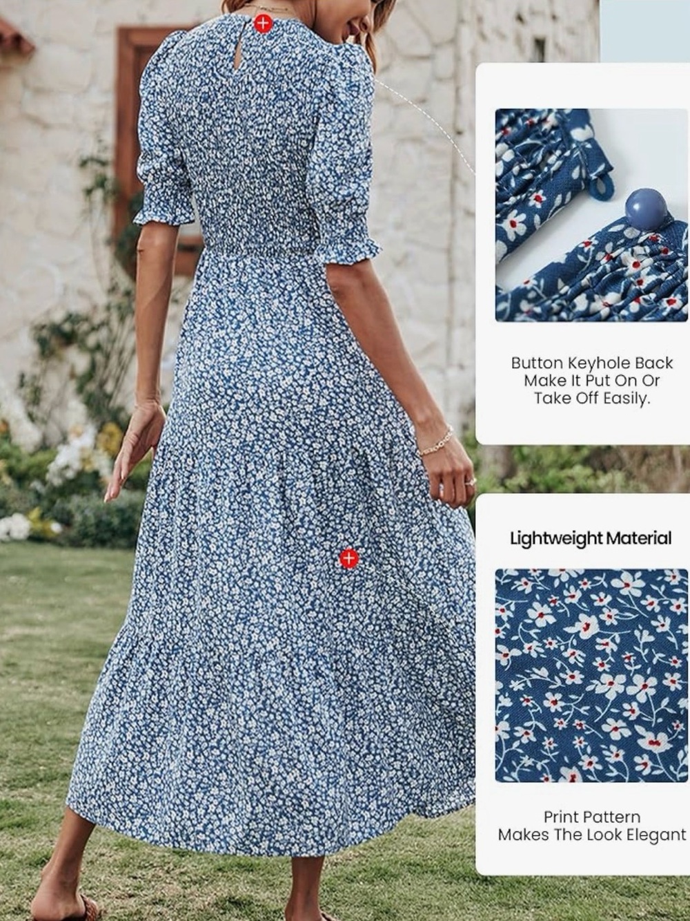 BTFBM Blue Floral Smocked Maxi Dress - Picture 3 of 6
